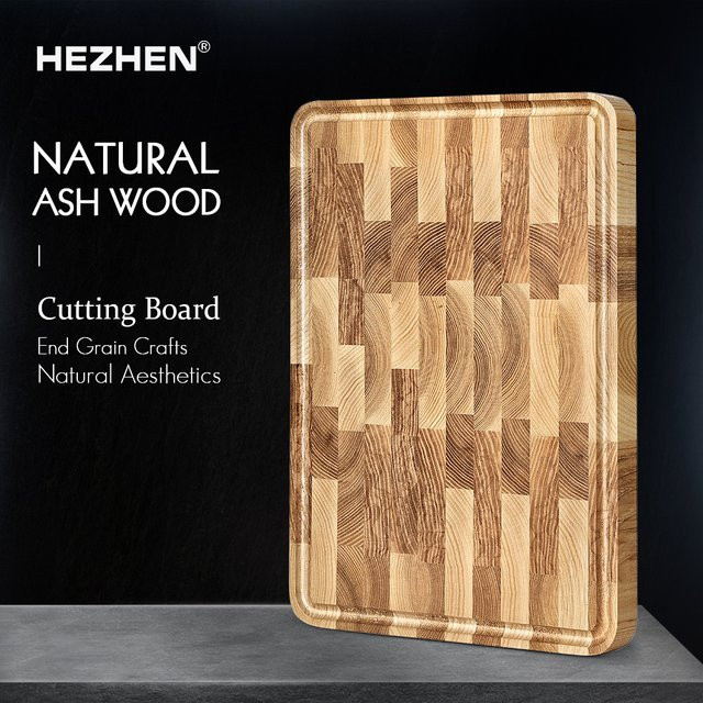 HEZHEN Schneidebrett aus Eschenholz, rechteckig, braun, B/T/H: 30,5 x 20,5 x 2,55 cm - Bild 1