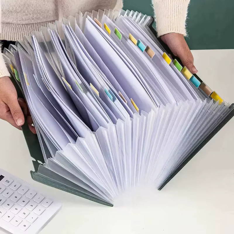 Akkordeon-Aktenordner in Grün mit 13 Fächern und Etikettenfach für A4 Dokumente - Bild 3