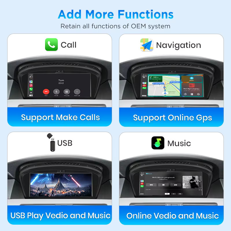 Junsun Linux Wireless Carplay und Android Auto Autoradio mit Bluetooth und GPS Navigation für BMW 3er E90 E91 E92 E93 sowie 5er E60 E61 E62 E63 E64 CCC CIC Modelle in Schwarz - Bild 3