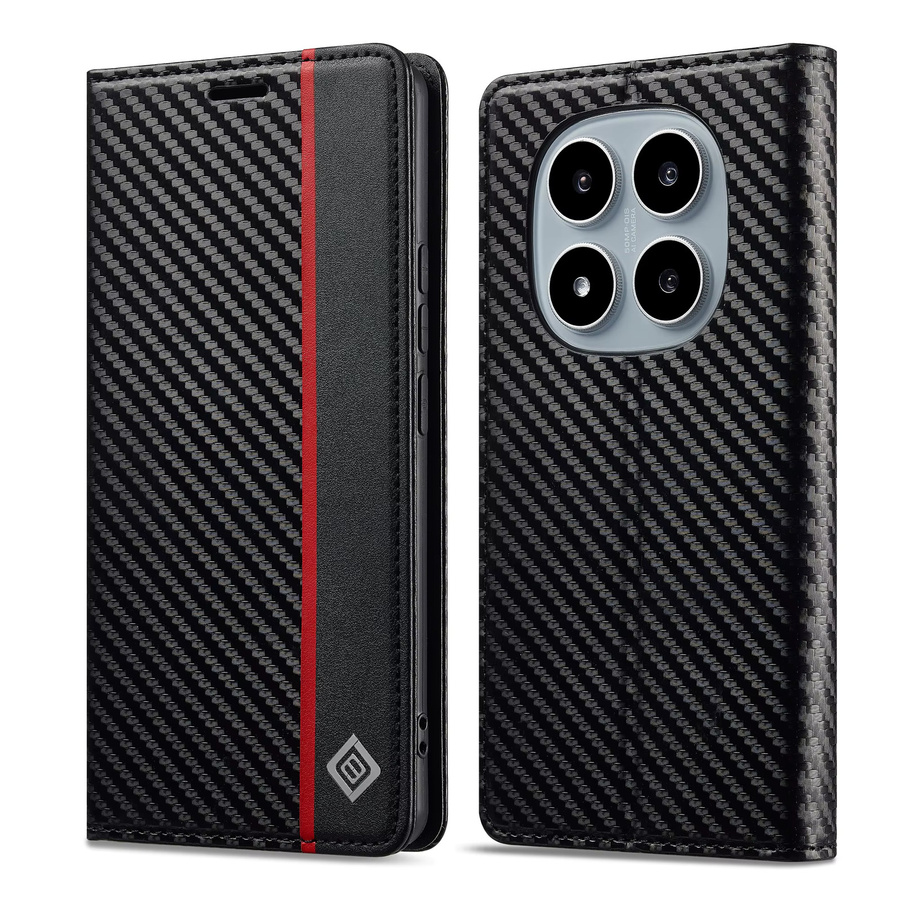 Luxuriöse Xiaomi Handyhülle aus Carbon-Faser und Leder mit Kartenfach und Magnet-Flip-Ständer in Schwarz - Bild 3