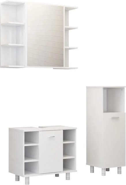 vidaXL 3-tlg. Badmöbel-Set Modell 4 in Weiß aus Holzwerkstoff bestehend aus Spiegelschrank, mittlerem Schrank und Waschbeckenunterschrank - Bild 1