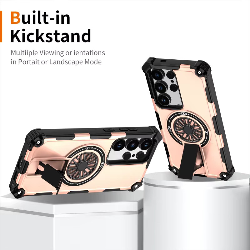 RUWANHU MagSafe Magnetische Falten Halterung Panzer Schutzhülle für Samsung S25 Ultra, S24 Ultra Plus, S23 und S22 in Orange - Bild 2