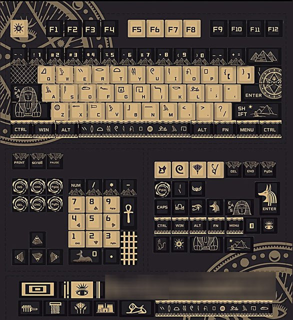 MAIMOOO Retro-Tastenkappen im Ägyptischen Königsstil Cherry, 130 Tasten Set aus PBT in Blau und Khaki - Bild 1