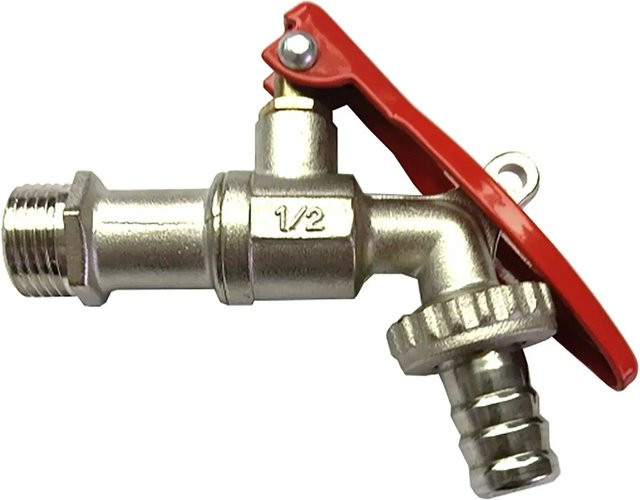 Kirchhoff Kugel-Auslaufhahn aus Messing in Nickel, 1/2 Zoll AG x 3/4 Zoll AG - Bild 1