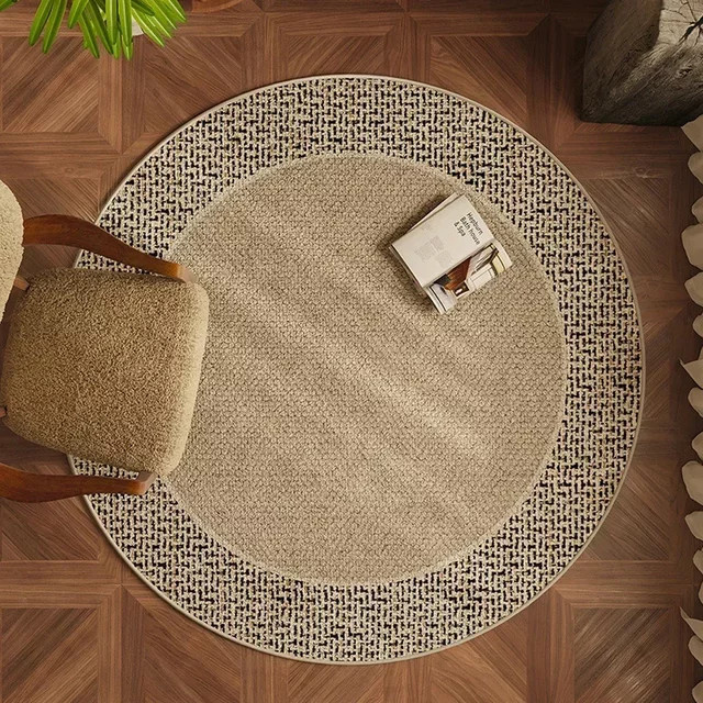 VIKAMA Runder Samt Teppich Loop Pile in Beige für Schlafzimmer und Wohnzimmer - Bild 1