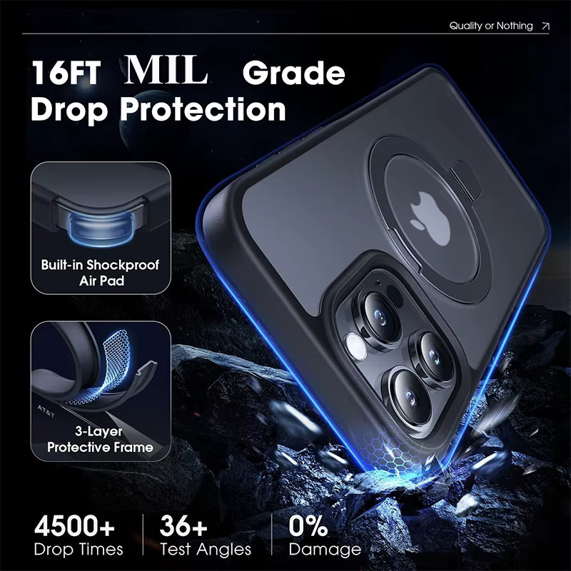 UYUXIO Magnetische Handyhülle mit Ringständer für iPhone 17 16 15 14 13 12 11 Pro Max Plus Slim Cover in Schwarz - Bild 2