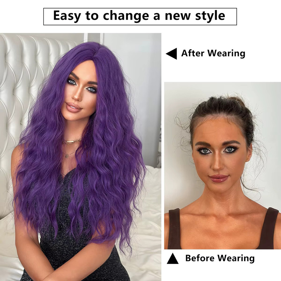 NAMM Perücke, violett, lang gewellt, synthetisch, Damen - Bild 3