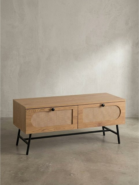 Modernes Lowboard KADIMA DESIGN in Eiche-Dekor mit Rattan-Elementen und Schubladen, Farbe: Braun, B/T/H: 100 x 45 x 40 cm - Bild 1