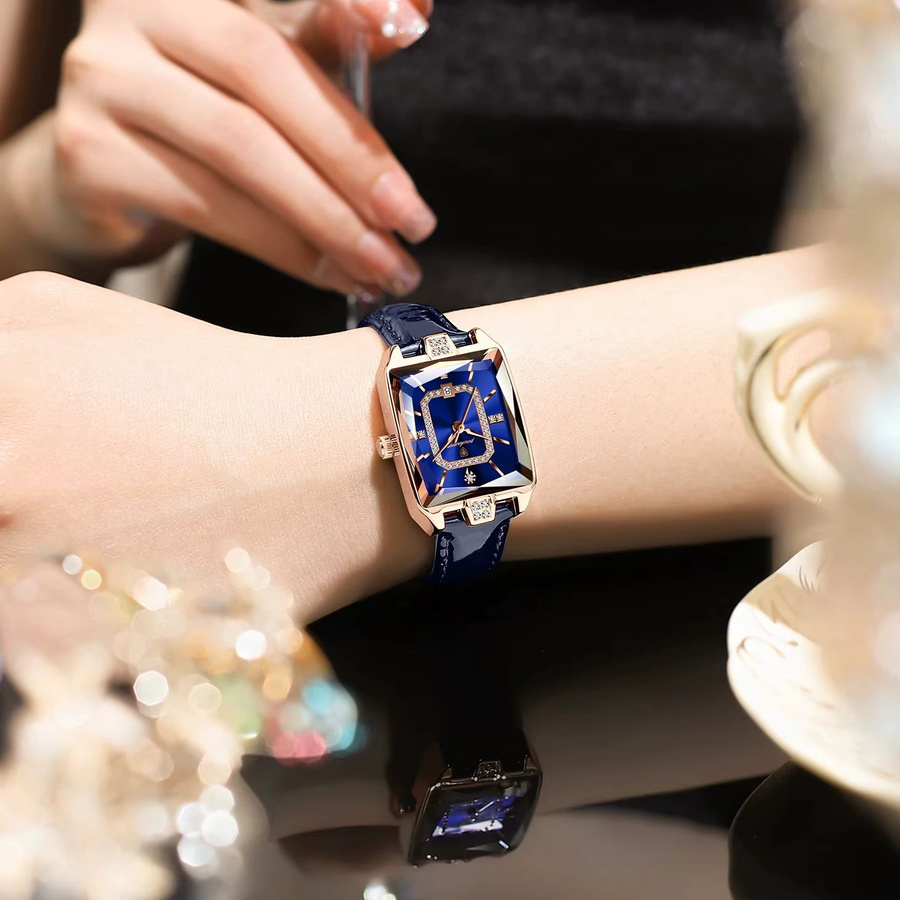 POEDAGAR Armbanduhr, Quarz, Leder, Blau, Roségold, Damen - Bild 5