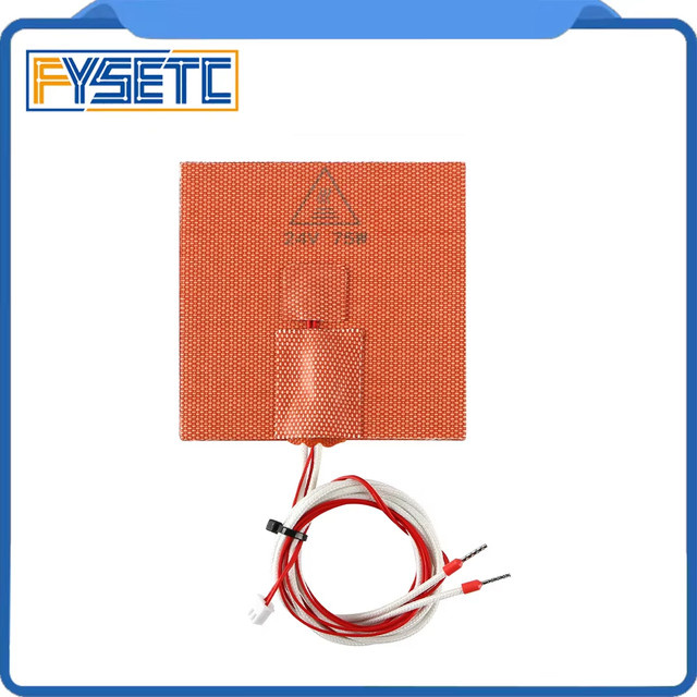 FYSETC Silikon-Heizkissen 24V 75W mit NTC 100K Thermistor für Voron V0 3D-Drucker, B/B: 10 x 10 cm - Bild 1
