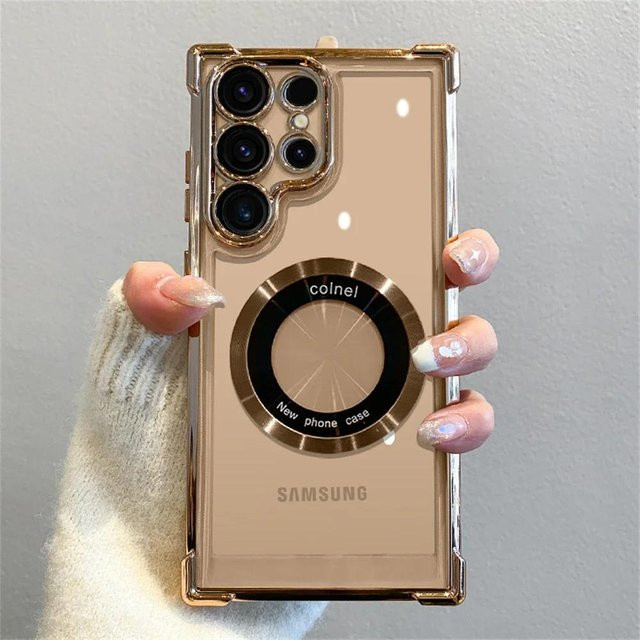 Aibairuixin Magnetische Schutzhülle mit Linsenschutz für Samsung Galaxy S25 S24 Ultra S23 FE S22 Plus S21 Note 20 Transparent Gold - Bild 1