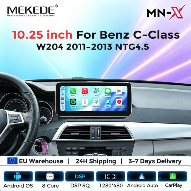 MEKEDE Android 15 Autoradio für Mercedes Benz C-Klasse W204 S204 2011-2013 mit 10,25 Zoll Display, NTG4.5, 8-Kern, Wireless Carplay, Android Auto, 4G LTE und WIFI in Schwarz - Bild 1