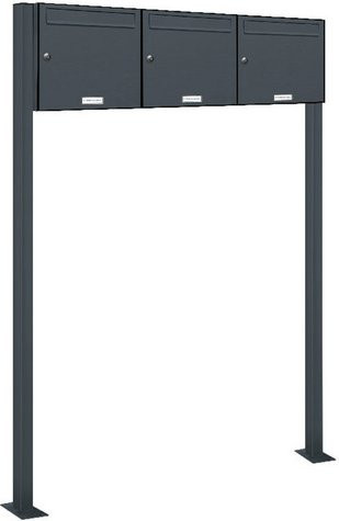 AL Briefkasten-System für 3 Parteien, freistehend, grau, B/H/T: 122,9 x 150 x 11,6 cm - Bild 1