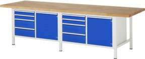 Rau Werkbank höhenverstellbar blau mit 8 Schubladen und 2 Türen, B/T/H: 300 x 90 x 84-104 cm - Bild 1