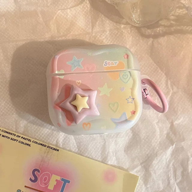 Bunte Stern Graffiti Schutzhülle für Apple AirPods Pro, 2, 3 und 1 sowie AirPods 4, 2 und 3 mit Haken in Multicolour - Bild 1