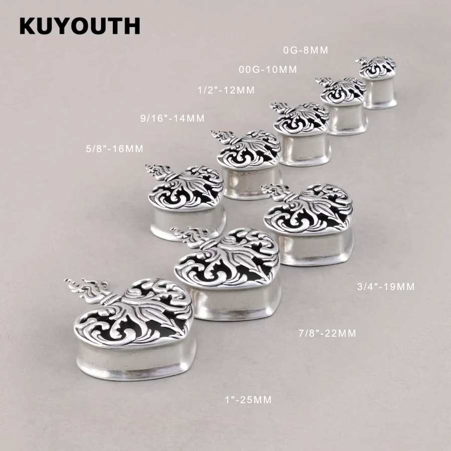KUYOUTH Ohr Tunnel Plugs, Kupfer, Silber, Herzform, Unisex - Bild 2