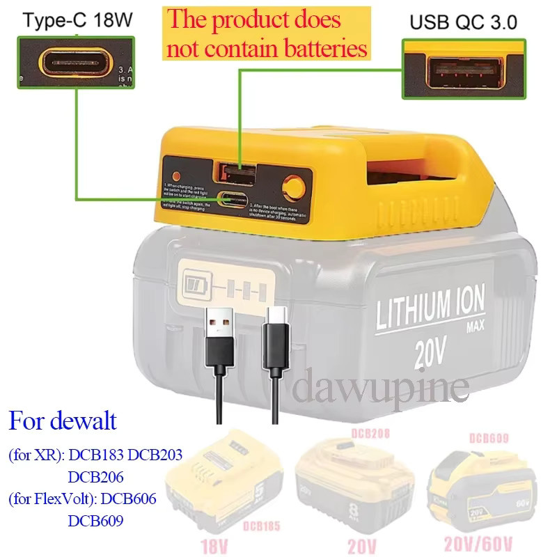 USB Typ C Power Bank für Milwaukee 18V Lithium-Batterien, kompatibel mit Makita, DeWalt und Einhell, zum schnellen Laden von Laptops und Handys - Bild 4