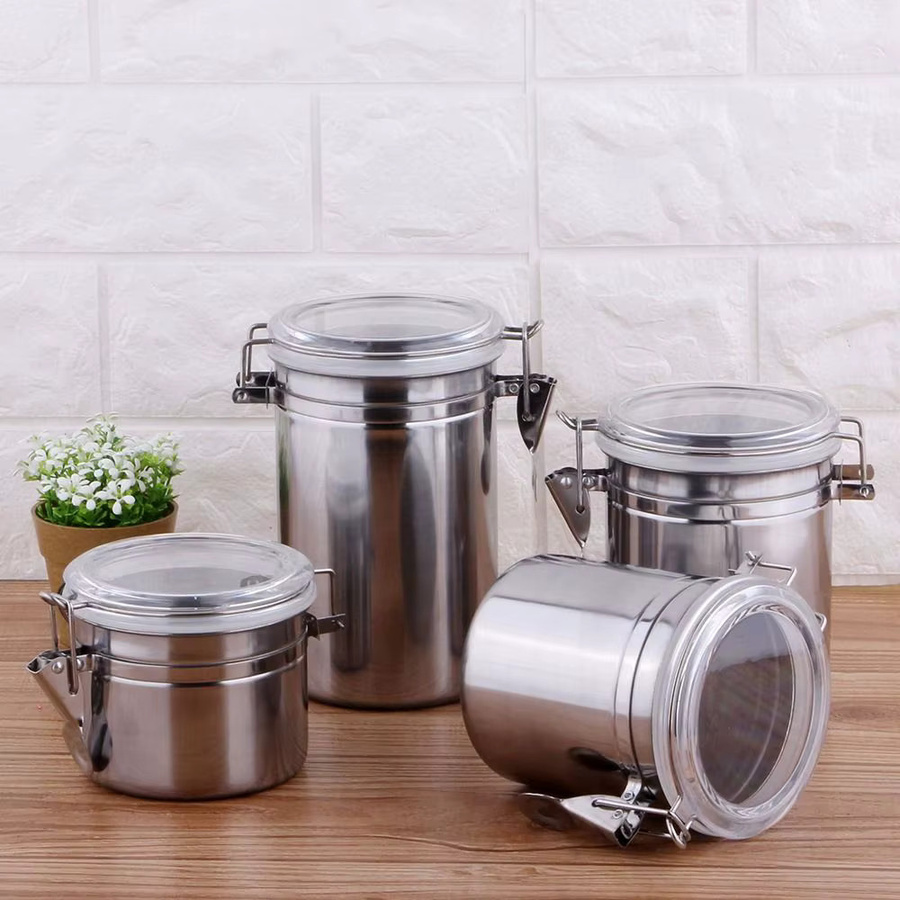 Luftdichter Vorratsbehälter aus Edelstahl in Silber für Kaffee, Mehl, Zucker und Tee, auslaufsicher und versiegelt - Bild 2
