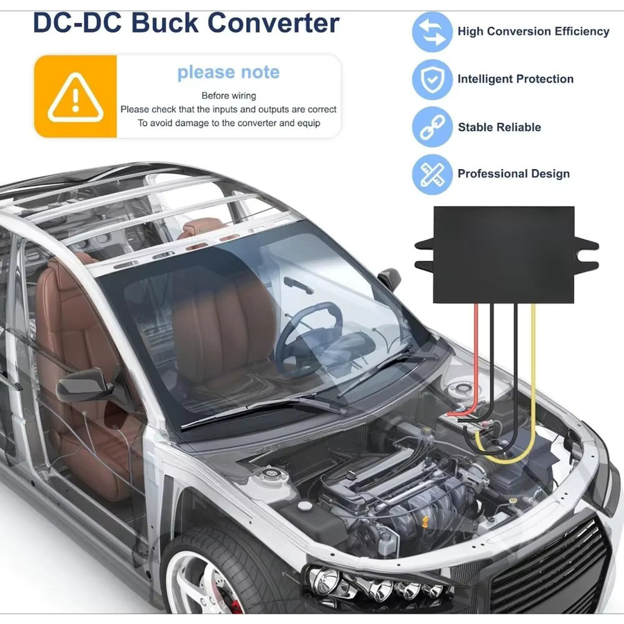 kangwobei DC-DC Step-Down-Adapter 12V 24V zu 9V 5A 45W Buck-Konverter in Schwarz für Fahrzeugsicherheitssysteme und LED-Produkte - Bild 5