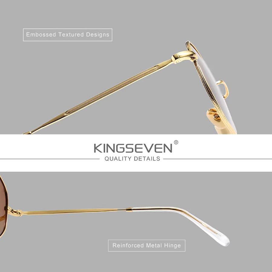 KINGSEVEN Sonnenbrille, Vollrand, Rund, Metall, Gold, Unisex, polarisiert - Bild 2