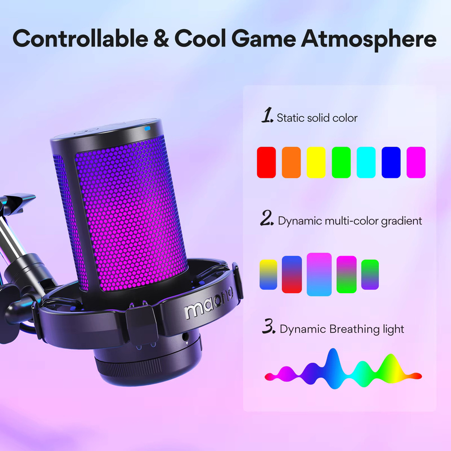 MAONO DGM20S Gaming USB-Kondensatormikrofon mit RGB-Beleuchtung und Schwenkarm in Schwarz/Multicolor für Streaming, Podcast und YouTube - Bild 3