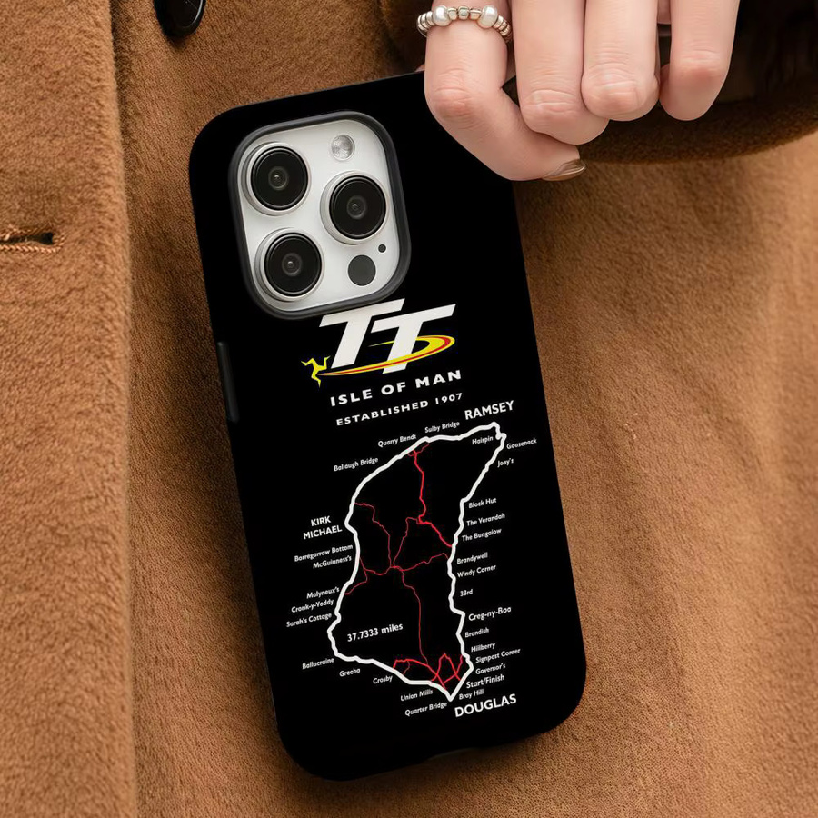 I-Isle of Man T-TT Handyhülle für iPhone 17 16 15 14 13 12 Pro Max Plus in Schwarz und Weiß mit glänzender HD-Doppelschicht-Flüssighartschale - Bild 3