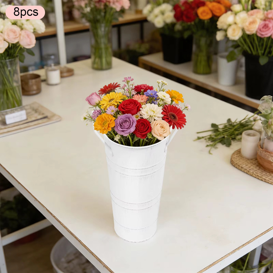 8 Stück zylindrische Blumenvasen von Bymaocar aus Metall in Weiß für Blumenarrangements und Pflanzen - Bild 4