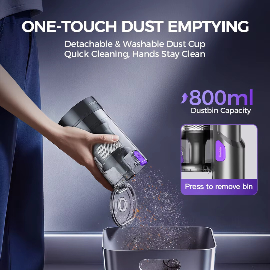 Redkey P9 Pro Kabelloser Staubsauger mit 55000Pa Saugkraft, 6-Schicht-HEPA-Filtration und Anti-Verwicklungs-Bürste für Tierhaare, beutellos - Bild 3