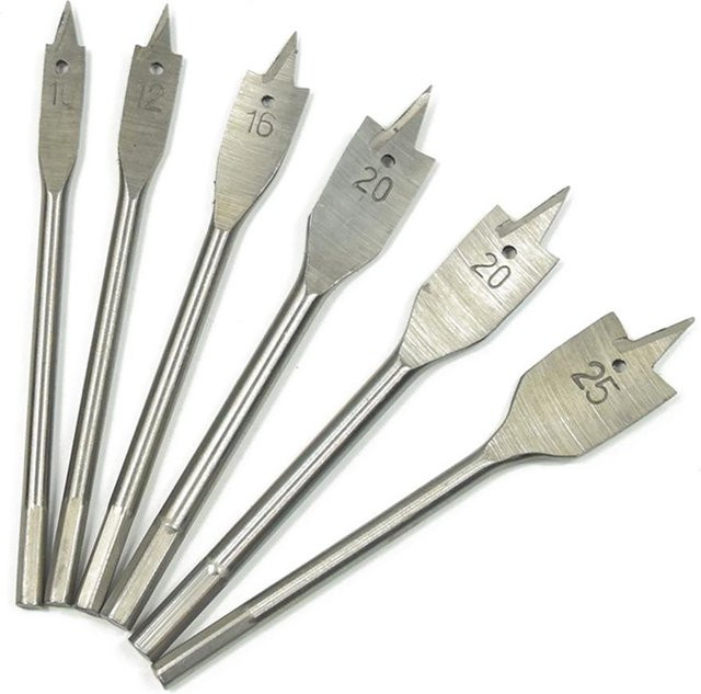 6-teiliges Holz-Flachbohrer-Set von Koogeelife aus Stahl in Grau und Silber, Durchmesser: 10 bis 25 mm mit Sechskantschaft - Bild 1