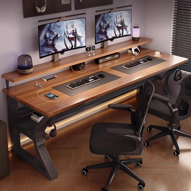 DUTRIEUX Moderner höhenverstellbarer Schreibtisch aus Holz in Braun für Home-Office und Gaming, Rechteckig, Matt - Bild 1