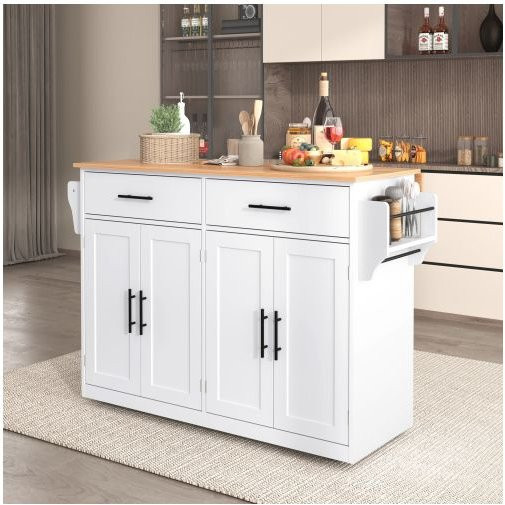 MUVOE Esszimmerwagen mit klappbarem Tablett und integriertem Stauraum, Weiß, B: 120 cm, T: 46-70 cm, H: 91 cm - Bild 1