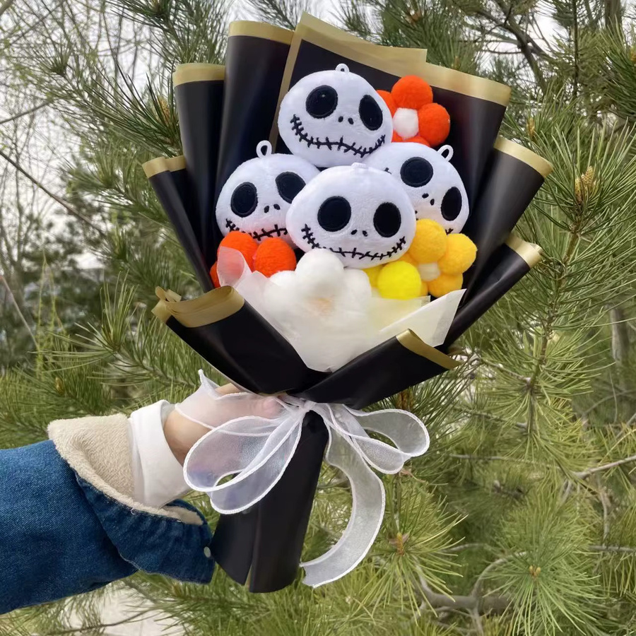 Disney Jack Skellington Plüschpuppe mit Blumenstrauß, Stofftier, Schwarz - Bild 2
