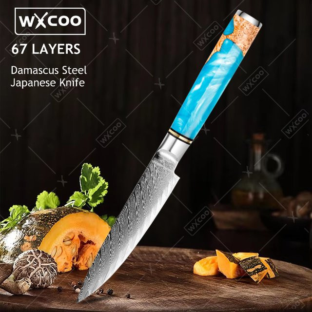 WXCOO Allzweckmesser aus Damaststahl und Edelstahl mit Holzgriff, professionelles japanisches Schälmesser zum Schneiden von Obst und Fleisch - Bild 1