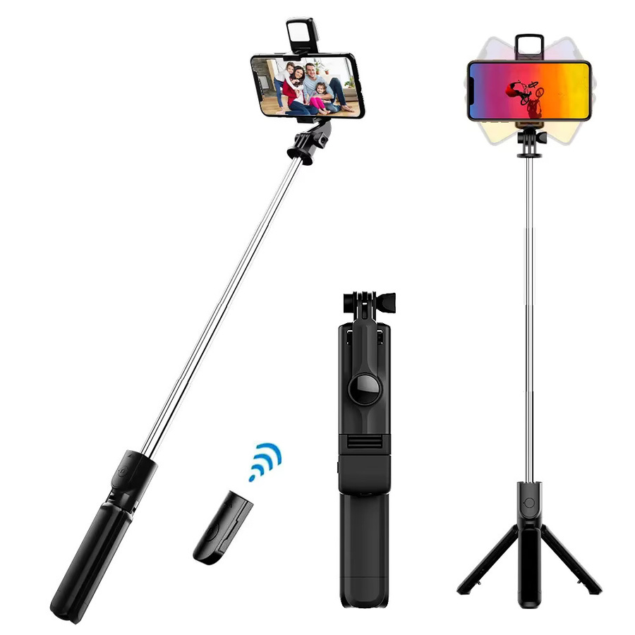 FANGTUOSI Handy-Selfie-Stick Stativ mit Bluetooth Fernbedienung, Handyhalter und Beauty-LED-Beleuchtung in Schwarz - Bild 5