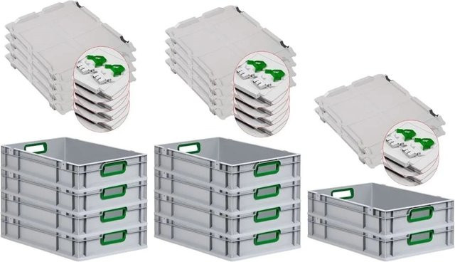 PROREGAL Spar Set 10x Eurobox Nextgen Color mit Scharnierdeckel und Schiebeschnappverschlüssen, Farbe Grün, H x B x T: 12 x 40 x 60 cm - Bild 1