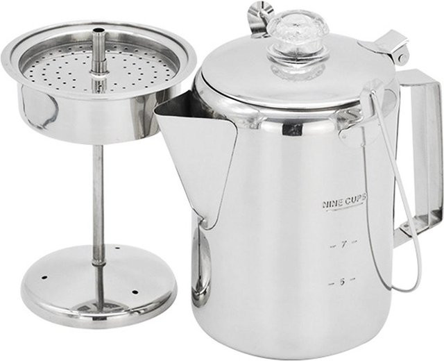 Pig Boutique Edelstahl Perkolator Kaffeekanne für Outdoor und Camping, 1,2 l, Weiß/Silber - Bild 1