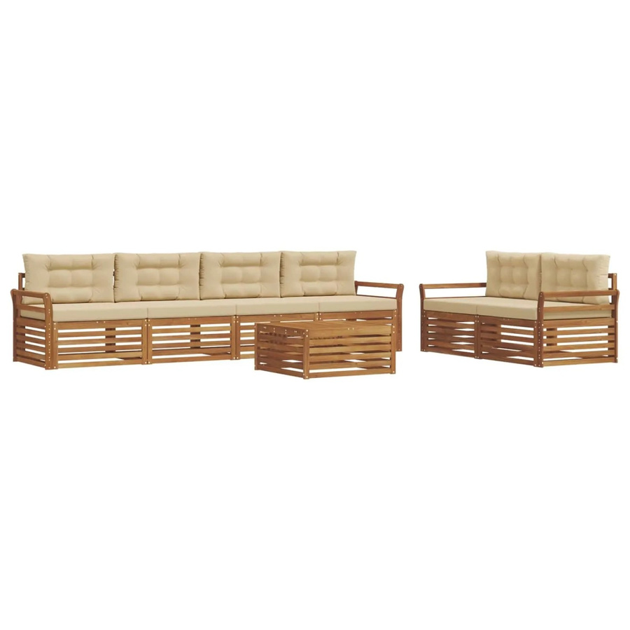 vidaXL Outdoor-Sofagarnitur 7-teilig aus massivem Akazienholz mit Kissen in Natur und Beige - Bild 2