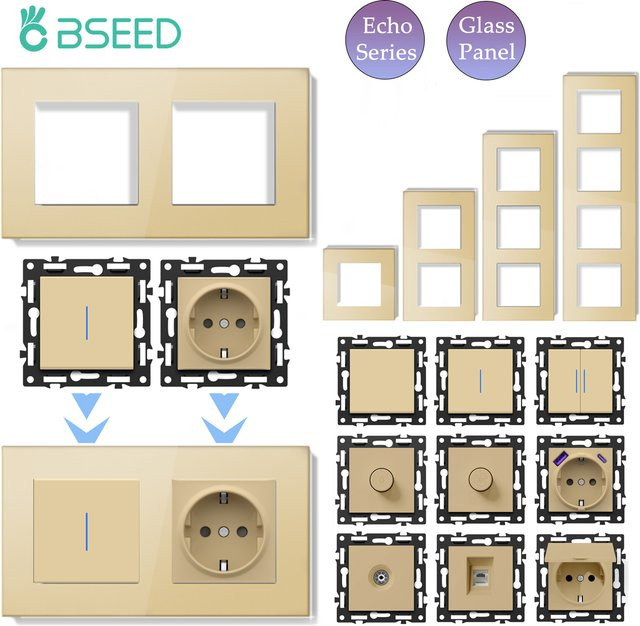 BSEED Glasrahmen für 1/2-Gang-Lichtschalter, DIY-Ersatzteil für Wand-Netzschalter, Breite: 86 mm - Bild 1