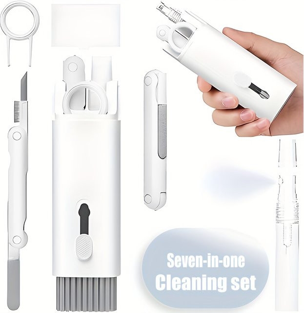 7-in-1 Tastatur Reinigungsbürste Kit mit Kopfhörer Reinigungsstift und Keycap Puller für Computer und AirPods in Blau und Weiß - Bild 1