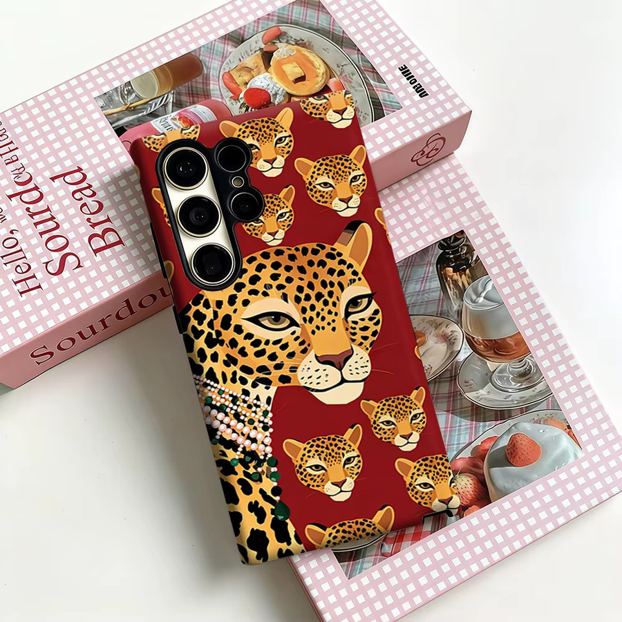 Stoßfeste doppelschichtige Handyhülle mit Jaguar-Motiv in Rot für Samsung Galaxy S26 S25 S24 S23 Ultra Plus - Bild 3