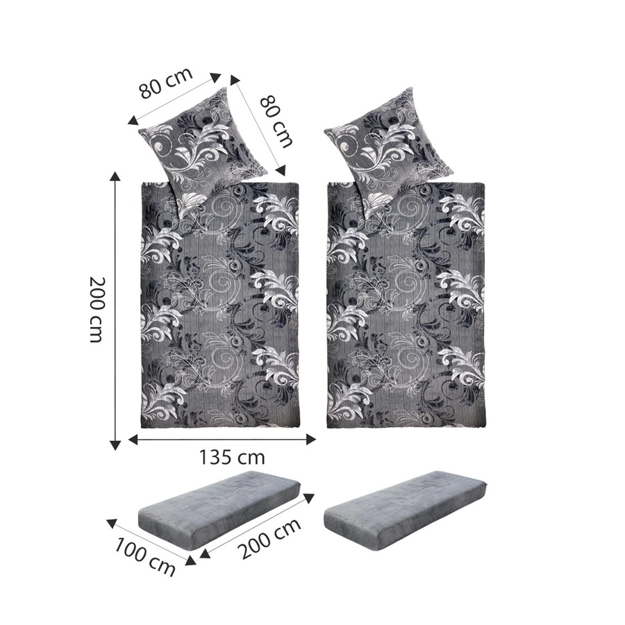 6-teiliges Bettwäsche-Set Cashmerelike von Moderne Hausfrau in Grau, inklusive 2x Bettbezug, 2x Kissenbezug und 2x Spannbettlaken, B/T/H: 135 x 200 cm, atmungsaktiv mit Reißverschluss - Bild 2