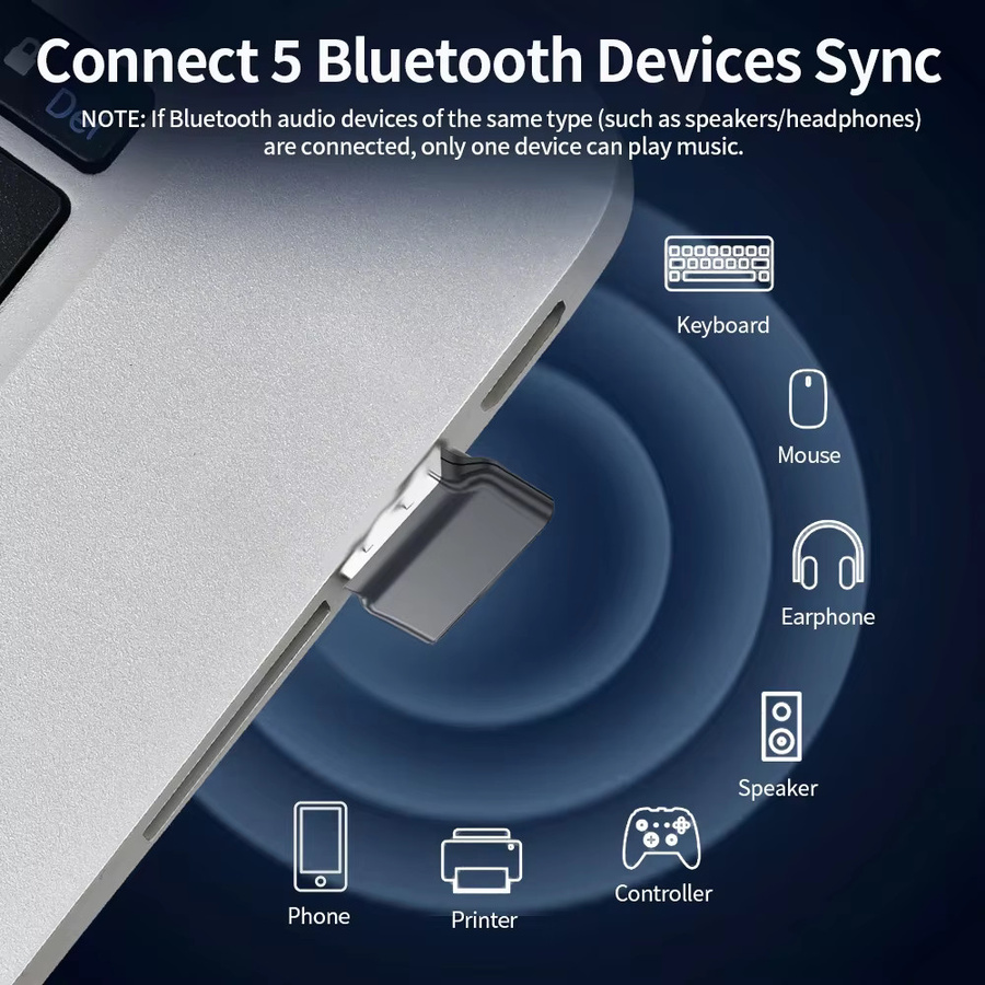 KEBIDU Bluetooth 6.0 USB-Adapter als kabelloser Audio-Empfänger und Sender für PC, Lautsprecher, Maus und Tastatur - Bild 3