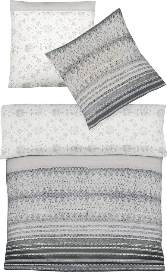 Fleuresse Aspen Biber Bettwäsche Streifen Beige Silber Grau, B/H: 135 x 200 cm mit Kissenbezug 80 x 80 cm - Bild 1