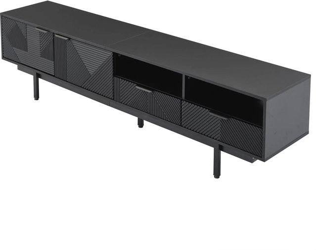 okwish TV Schrank mit geometrischem Design in Schwarz, modern mit Stauraum, B/T/H: 200 x 40 x 51 cm - Bild 1