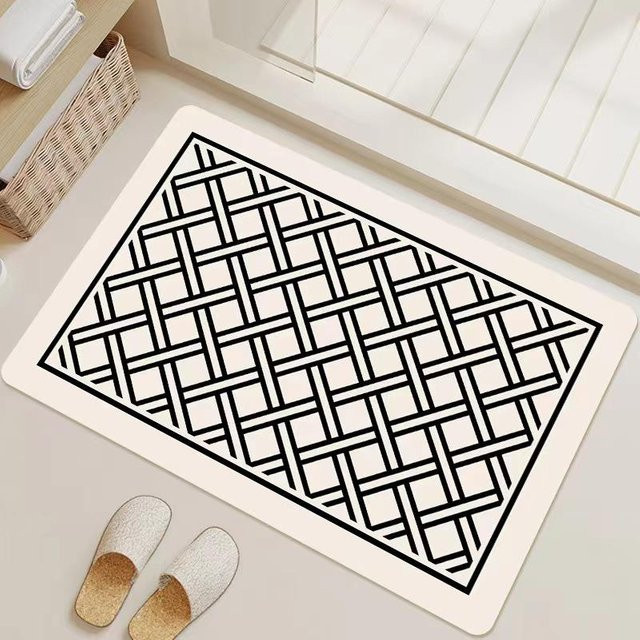 Rutschfeste Badezimmer Matte im britischen Stil mit Schwarz-Weiß Gittermuster, schnelltrocknend und feuchtigkeitsableitend, B/B: 40 x 60 cm - Bild 1