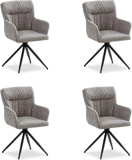 Homestyle4u 4er Set Polsterstühle drehbar in Grau mit Stoffbezug und Stahlgestell - Bild 1