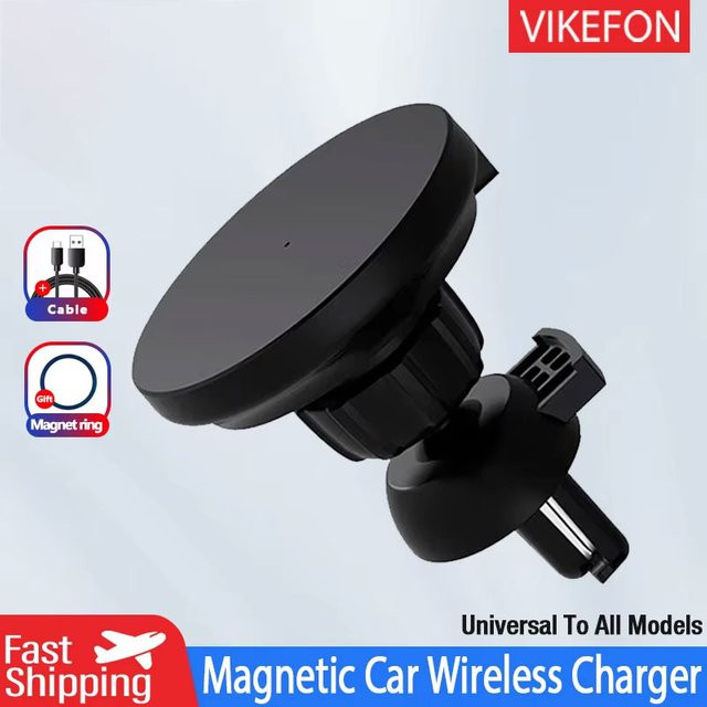 VIKEFON Magnetisches Wireless Auto-Ladegerät für iPhone 12 13 14 15 16 Pro Max Mini, Schnelles Aufladen mit Lüftungsschlitz-Halterung, Schwarz - Bild 1
