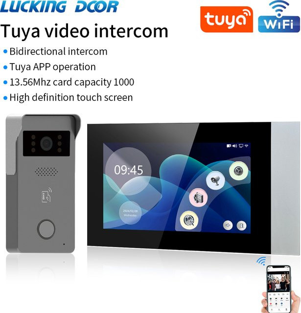 LUCKING DOOR 2-Draht-Analog-IP-Video-Gegensprechanlagen-Kit mit 7-Zoll-Farb-Touchscreen, WLAN-Türklingel und RFID-Zutrittskontrolle, Tuya App kompatibel - Bild 1