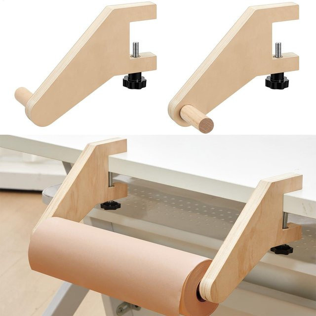 Holz-Papierrollenhalter in Braun als Tischständer für Geschenkpapier und Zeichenzubehör - Bild 1