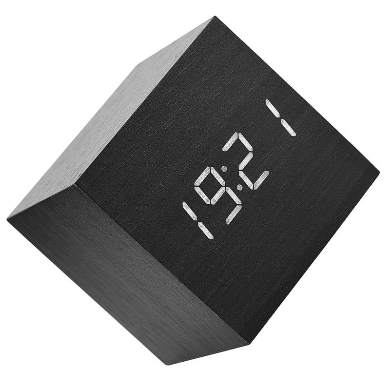 Tooarts Digitaler Holz Wecker mit LED Display und Temperaturanzeige, Schwarz, B/T/H: 6 x 6 x 6 cm - Bild 6